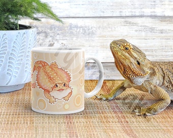 Bearded Dragon Mug, Cute Reptile Ceramic Coffee Tea, Mornings are Better with Pancakes