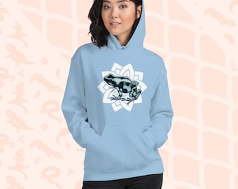 Green and Black Poison Dart Frog with Flower Pullover Hoodie - Gift for Amphibian Lovers and Owners