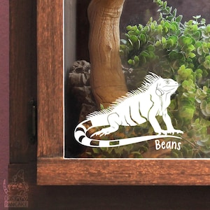 Personalisierbarer Leguan-Vinylaufkleber, Geschenk für Reptilienbesitzer und -liebhaber, Namensschild-Dekoration für Terrarien und Aquarien