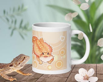Bearded Dragon Mug, Cute Reptile Ceramic Coffee Tea, Pancake Mug Gift for Beardie Lovers and Owners