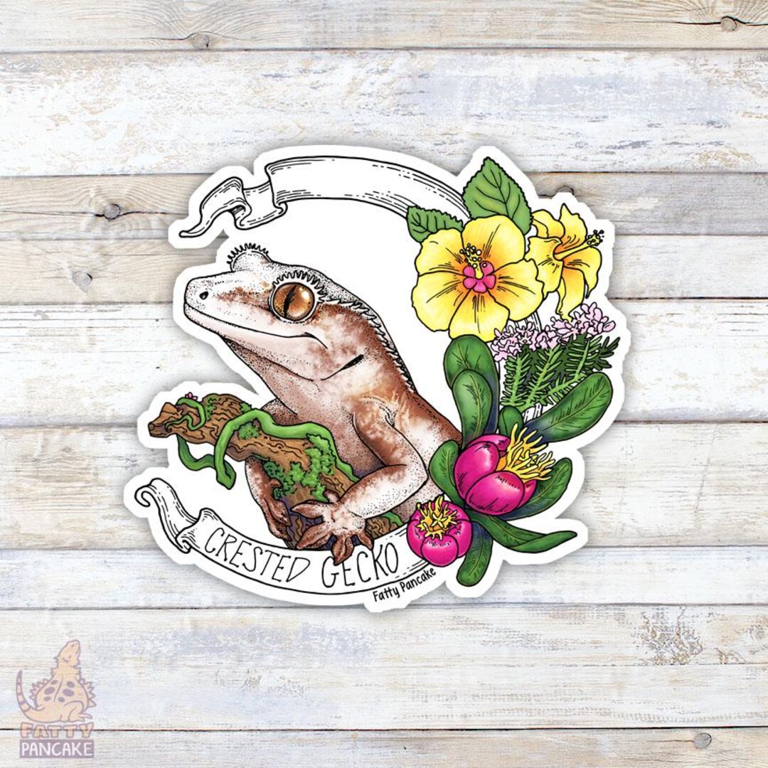 Crested Gecko Banner Vinyl Sticker, Gift for Reptile Lovers and