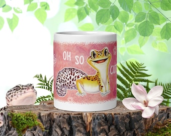 Ceramic Leopard Gecko Mug with Flowers - Gift for Lizard Owners