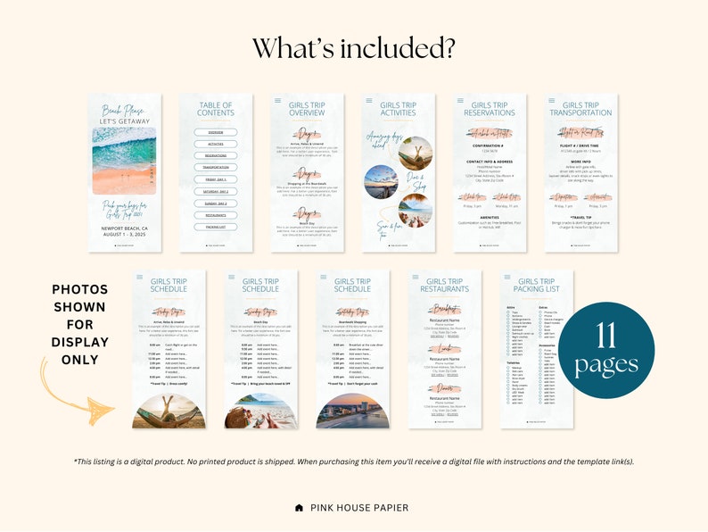 Beach Theme Travel Itinerary Template, 3 Day Weekend Planner, Editable ...