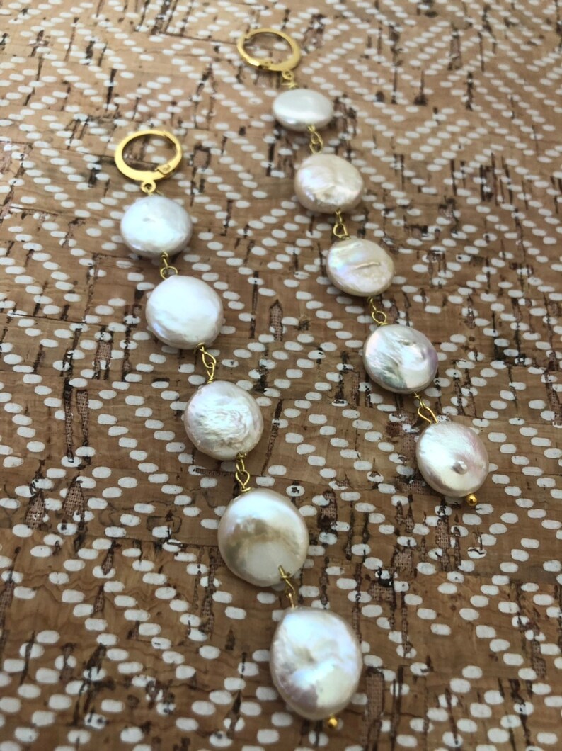 Baroque pearl coin shaped pearl earrings pearl drop earrings flat round pearls baroque pearl jewelry classy pearl drop earrings
