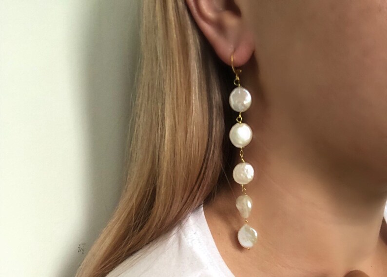 Baroque pearl coin shaped pearl earrings pearl drop earrings flat round pearls baroque pearl jewelry classy pearl drop earrings