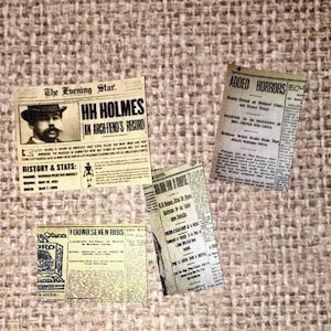 H. H. Holmes Newspaper Clippings 4 pc - This item is not life size.