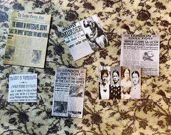 6 pc Jack the Ripper newspaper Clippings - This item is not life size.