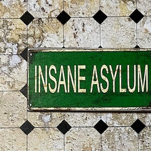 Wood Lunatic Asylum Sign  - this is not life size.