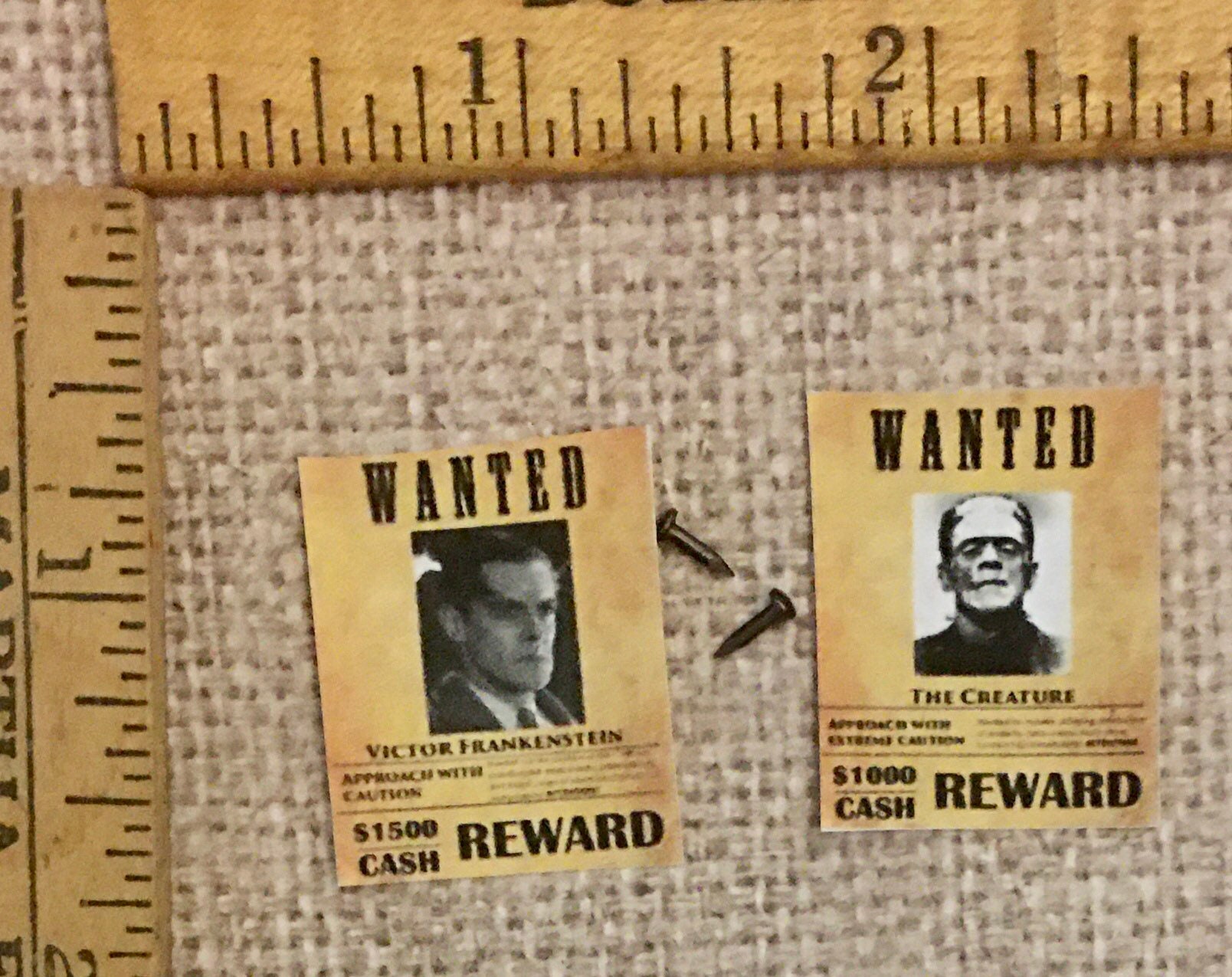 Retiring - 2 Pc Frankenstein & Vampire Wanted Posters With Nails