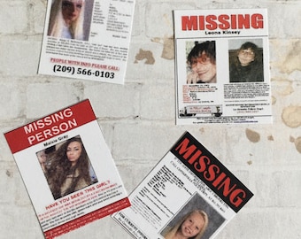 4 pcs Missing Posters - these are not life size.