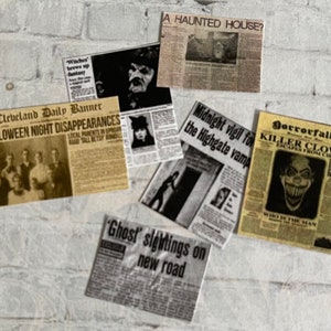 Best Seller - 6 pc Oct 31st Halloween Newspaper Clippings - This item is not life size.