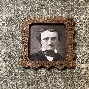 Aged Wood Frame Edgar Allen Poe - this is not life size.