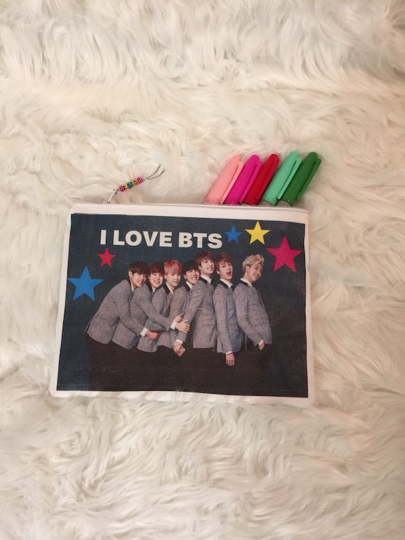 Gray I LOVE BTS Pencil Pouch! Gray I LOVE BTS Pencil Pouch!