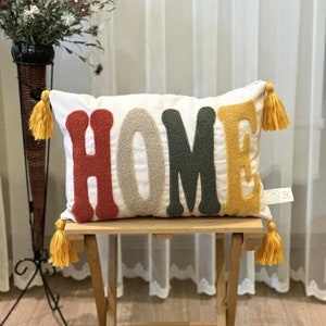 Home Embroidered Pillow Cover, Colorful Punch Needle Case, Multi Floral, Beautiful & Creative, Unique Gift Idea