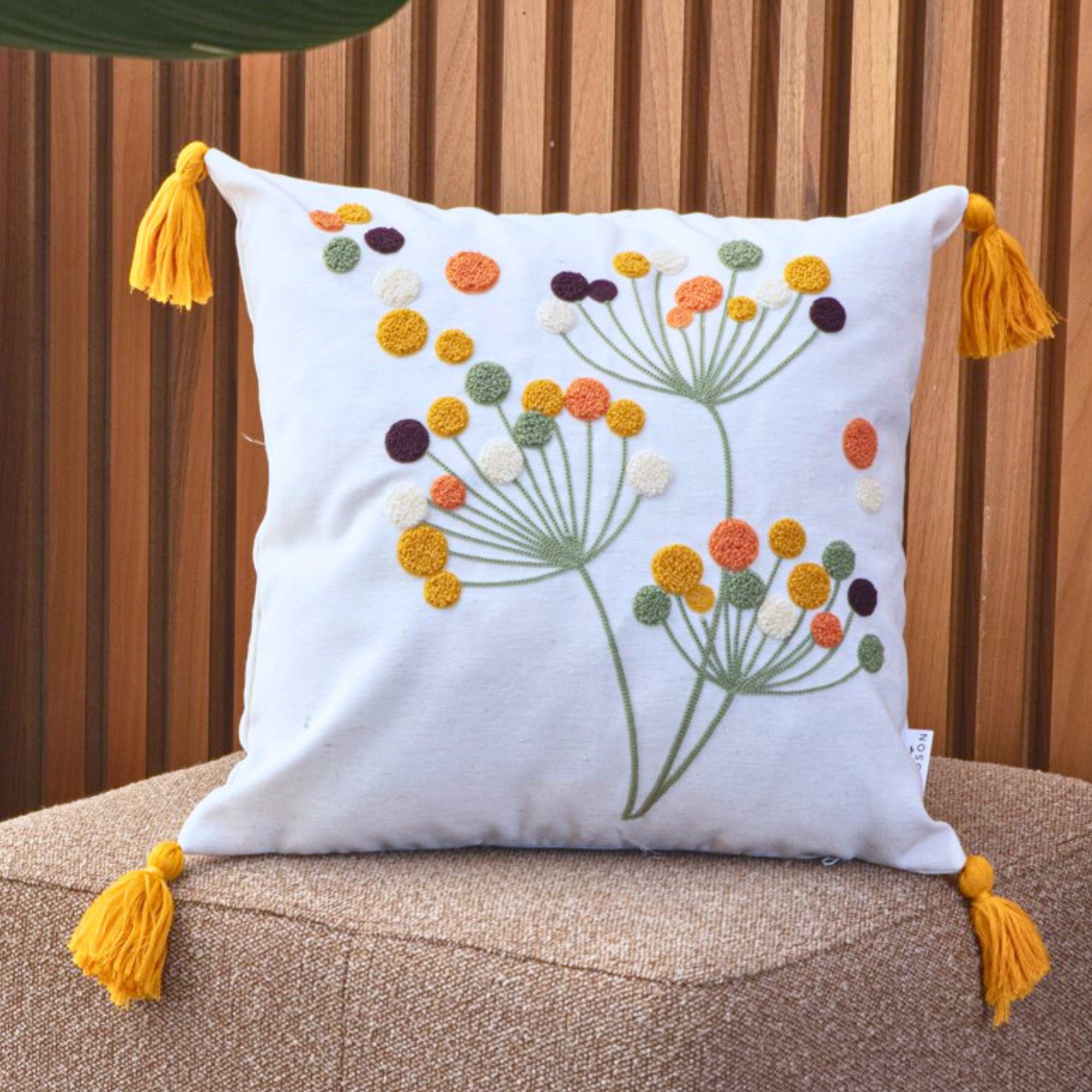 Set of 2 Colorful Embroidered Throw Pillow Cover, Punch Flower Design ...