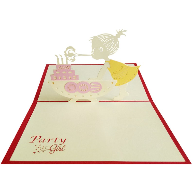 3d Birthday Cardbirthday Party Girl Birthday Greeting Card Etsy
