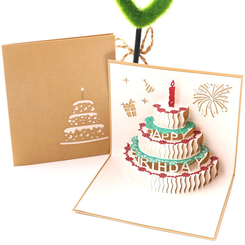 3d Birthday Card3 Tier Cake 3d Greeting Card Birthday Etsy