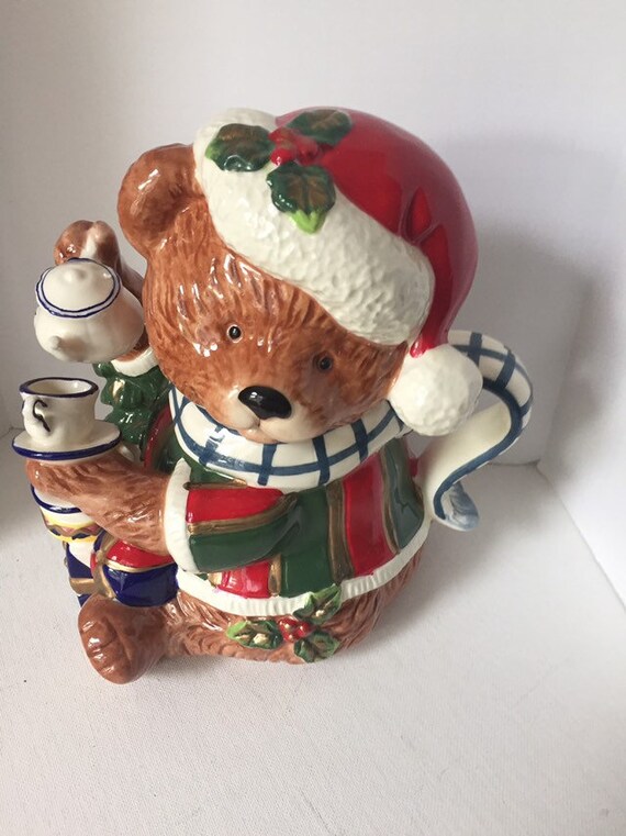 Vintage Cracker Barrel Christmas Santa Teddy Bear Teapot In Etsy