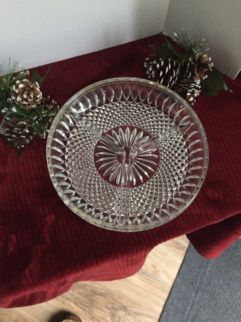 Vintage 9 inch round cut glass relish plate