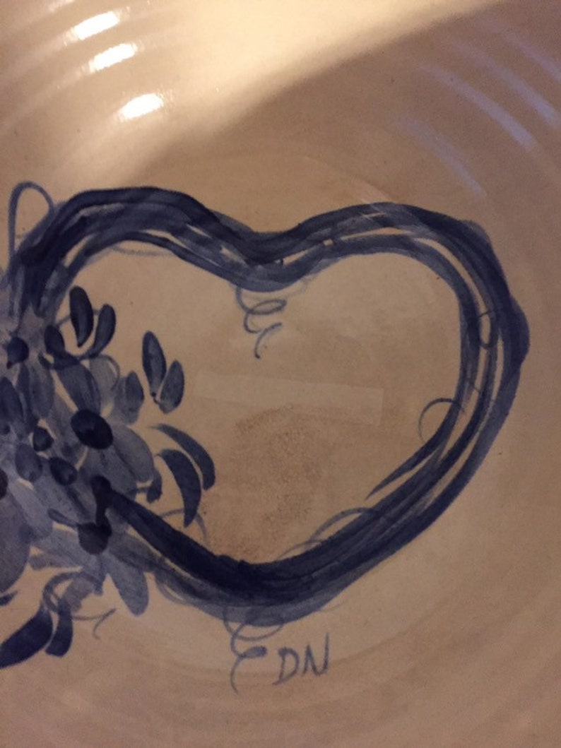 Casey Pottery Marshall Texas Heart Shaped Hand Turned Bowl Blue Fruit 10x10