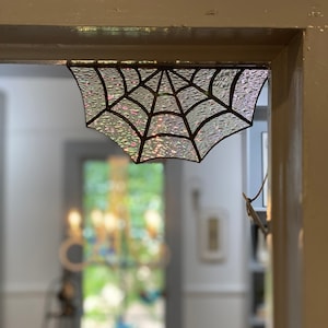 Stained Glass Spiderweb-Stained glass panel-Spiderweb-Spider-Halloween Decor-Fall Decor-Spooky Decor-Home and Garden-Glass art-Garden decor