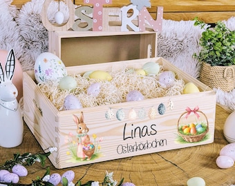 Houten Paasdoos, Paasmand, Paasnest gepersonaliseerd, Paaskinderen, Paascadeau, Paascadeaus, Paasmand met naam om te vullen