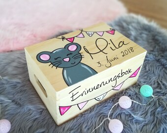 Baby memory box, memory box, toy box, game box, wooden box with name, individual, personalizable, christening gift