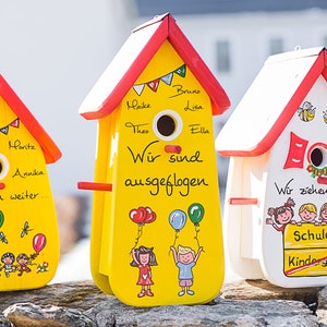 Kwekerij afscheidscadeau vogelhuisje; KITA afscheidsopvoeder; afscheid van de kleuterschool; individuele geschenken
