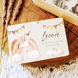 Baby memory box, memory box, toy box, wooden box with name, unicorn rainbow cloud, personalizable, christening gift name