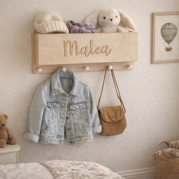 Wardrobe - Children's wardrobe with shelf - Child - Children's room - with name - individual - coat hooks - personalized wardrobe - gift