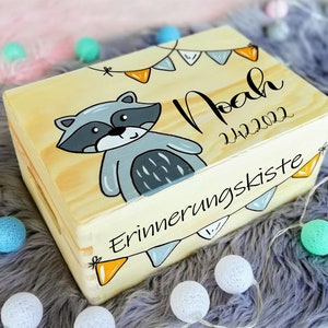 Baby memory box, memory box, toy box, game box, wooden box with name, personalizable, christening gift boho style rainbow