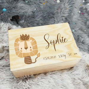 Baby memory box, memory box, toy box, game box, wooden box with name, personalizable, christening gift boho style rainbow