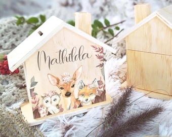 Hucha para niños personalizada con nombre, regalo para nacimiento y bautizo hucha madera habitación infantil