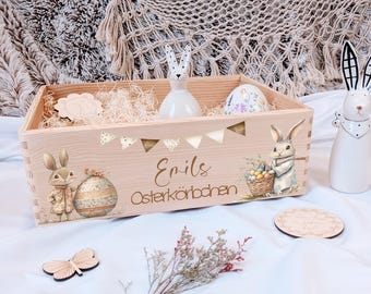 Houten Paasdoos, Paasmand, Paasnest gepersonaliseerd, Paaskinderen, Paascadeau, Paascadeaus, Paasmand met naam om te vullen
