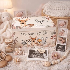 Erinnerungskiste Baby persönliches Geschenk zur Geburt, Erinnerungsbox als Geburtsgeschenk, Spielzeugkiste, Holzkiste mit Namen PAMPAS 100 Bild 2
