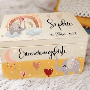 Memory box baby personal gift for birth, memory box as a birth gift, toy box, wooden box with name elephant