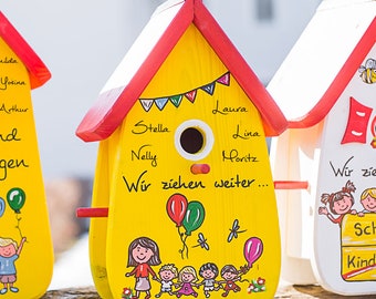Kleuterschool afscheidscadeau vogelhuis voor kinderen opvoeder - vogelhuis met weerbestendige verf