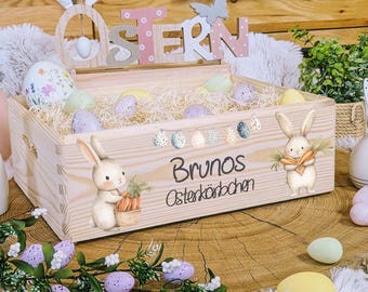 Houten Paasdoos, Paasmand, Paasnest gepersonaliseerd, Paaskinderen, Paascadeau, Paascadeaus, Paasmand met naam om te vullen