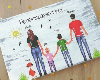 Türschild, Namensschild Haustür mit Familie, Modernes Türschild, Personalisiertes Schild Haustür, personalisiertes Familienschild