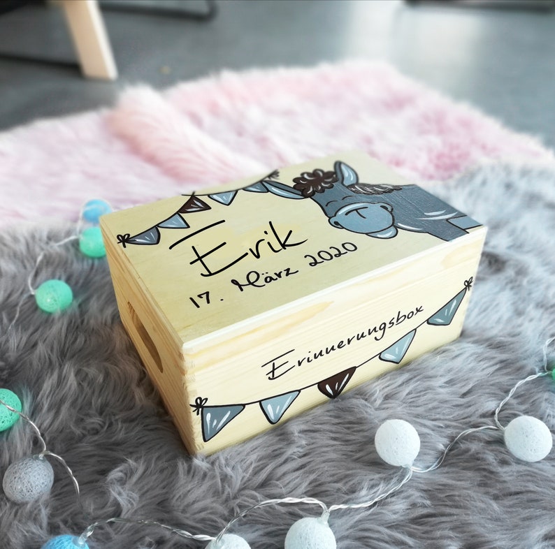 Baby memory box, memory box, toy box, game box, wooden box with name, individual, personalizable, christening gift image 3