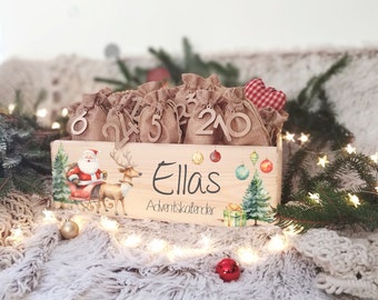 Calendario de Adviento personalizado "Animales del bosque de ciervos" Caja de Adviento para llenar Caja de madera de Adviento de acuarela Navidad personalizada con nombre