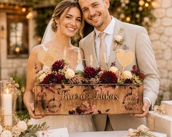 Hochzeitgeschenk - Geschenk personalisiert zur Hochzeit, Geschenk Brautpaar Geschenkidee Hochzeitsgeschenk Blumenkasten mit Namen Brautpaar