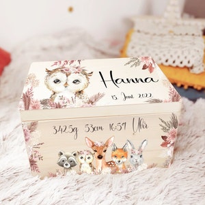 Memory box baby personal gift for the birth, memory box as a birth gift, toy box, wooden box with the name Pampas