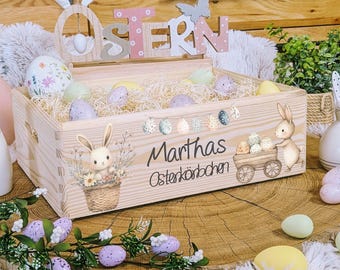 Houten Paasdoos, Paasmand, Paasnest gepersonaliseerd, Paaskinderen, Paascadeau, Paascadeaus, Paasmand met naam om te vullen