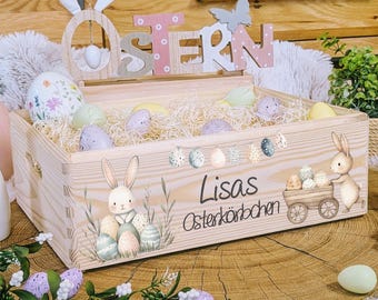 Houten Paasdoos, Paasmand, Paasnest gepersonaliseerd, Paaskinderen, Paascadeau, Paascadeaus, Paasmand met naam om te vullen