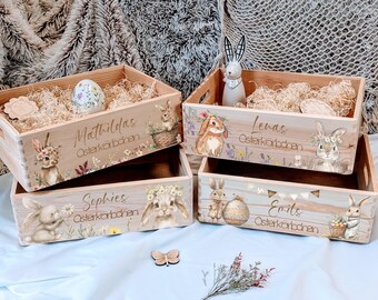 Houten Paasdoos, Paasmand, Paasnest gepersonaliseerd, Paaskinderen, Paascadeau, Paascadeaus, Paasmand met naam om te vullen
