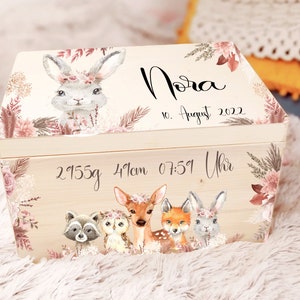 Caja de recuerdos bebé regalo personal para el nacimiento, caja de recuerdos como regalo de nacimiento, caja de juguetes, caja de madera con el nombre PAMPAS 100