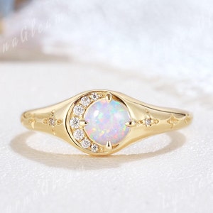 Unique Opal Moon Engagement Ring Sterling Silver Sailor Moon Celestial Wedding Ring Cluster Moissanite Wedding Ring Promise Rings For Women