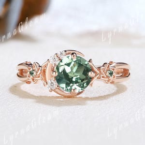 Natur inspiriert Grün Saphir Mond Verlobungsring Rosegold Moissanite Cluster Mond Ehering Zweig Blumenring Saphir Ringe für Frauen