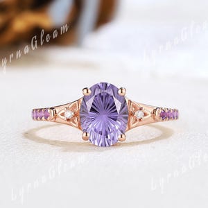 Firework Cut Purple Sapphire Engagement Ring Celtic Knot Ring Unique Rose Gold Amethyst Wedding Ring Starbright Ring Moon Rings for Women